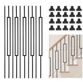 AAqq Decor 10 Pack Balusters for Staircase Interior Hollow Narrow Rectangular and Straight Stair Spindles 1/2" Square Iron Balusters with 20 Swivel Shoes(A18-10)
