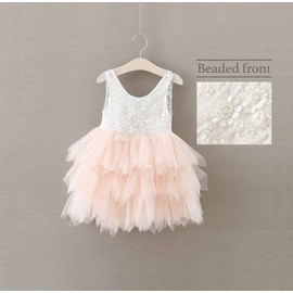 Flower Girl Dress for Toddler Baby Girls – Lace Tulle Princess Dress for Wedding, Birthday Party, Photoshoot, Formal Events,Special Occasion(3T, Beaded-Pink)