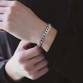 Jewellbox Mens Solid 925 Sterling Silver Cuban Link Bracelet with Secure Clasp 7mm (20cm), Sterling Silver