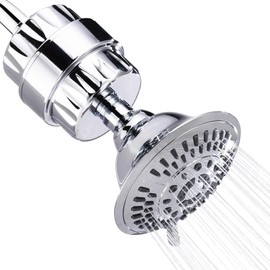 Bright Showers High Pressure Shower Head with Shower Filter, 5 Spray Settings, Polished Chrome, Removes Chlorine, Fluoride, Sediments, 4.7" Diameter