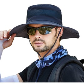 Muryobao Men's Boonie Hat UPF 50+ Summer Sun Hat UV Protection Wide Brim Waterproof Bucket Hat for Safari Garden Beach Fishing Cap Navy Blue