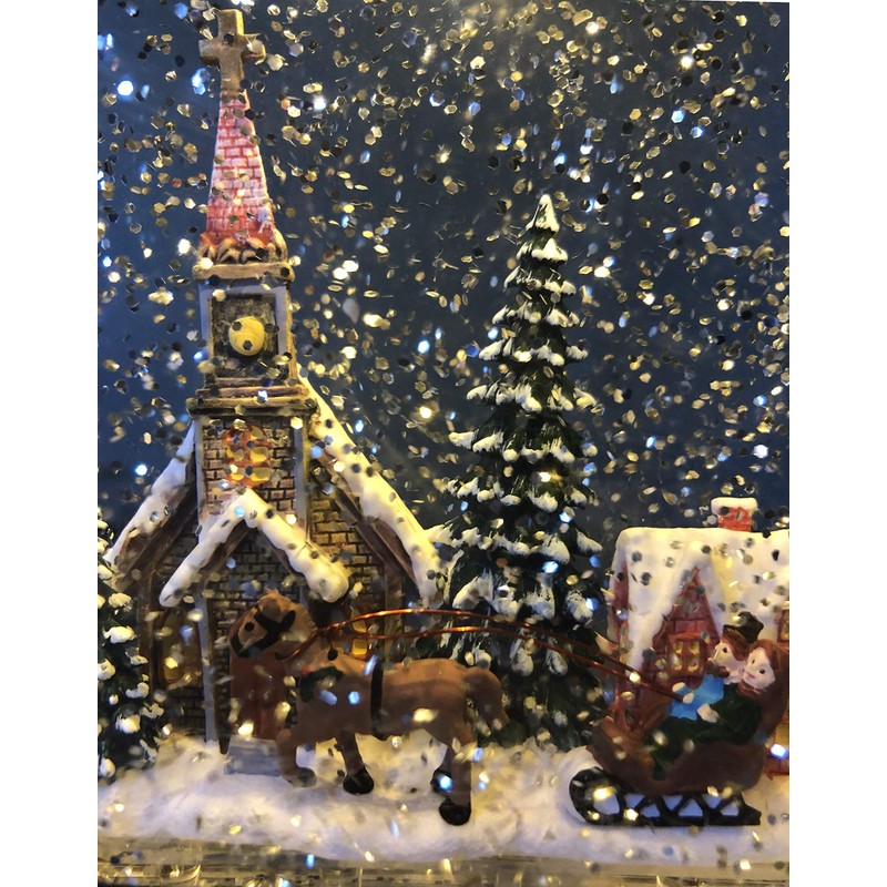 Raz Imports Town Scene Black Musical Lighted Water Lantern Figurine