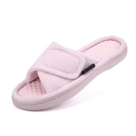 Yoerpe Women's Orthopedic Arch Support Slippers – Adjustable Memory Foam with Foot Massage Beads, Non-Slip Indoor/Outdoor Slippers for Plantar Fasciitis Relief,Pink,11-12