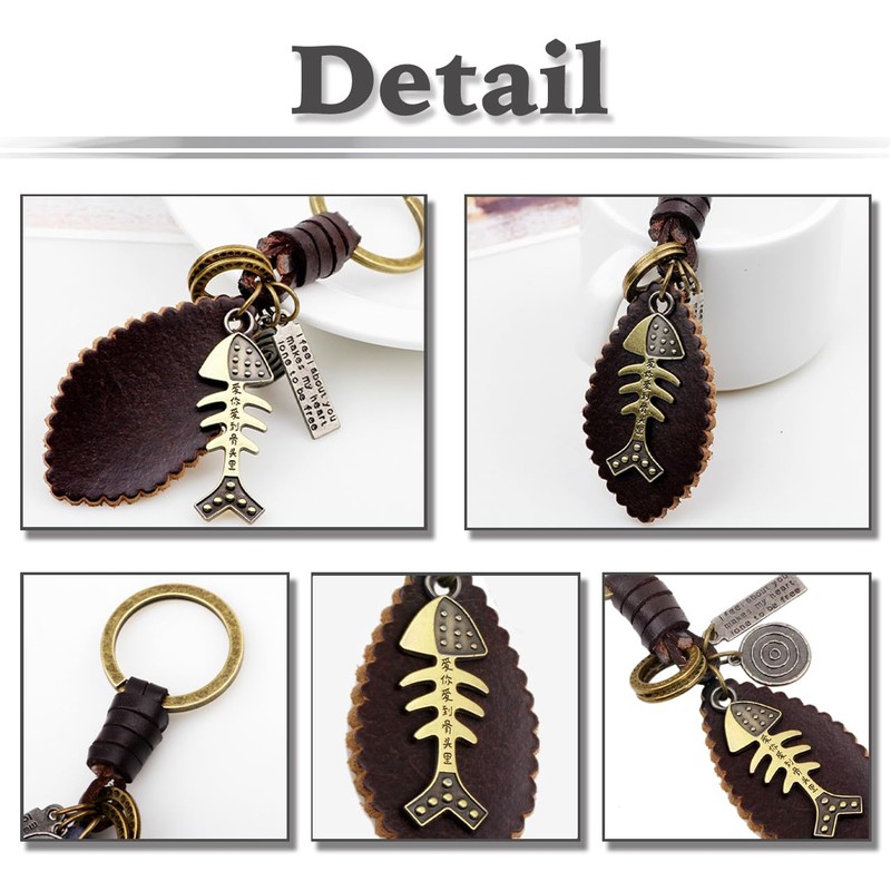 White Fang AZ314 Key Ring, Keychain, Leather, Bronze, Retro, Charm,