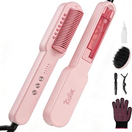 KISFAM Cepillo Alaciador de Cabello a Vapor 3 en 1, Cepillo Alisador Iónico con Iones Negativos, 4 Niveles de Temperatura, Reduce Daños y Nutre el Cab