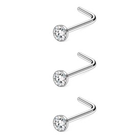 3 pieces of diamond studded puncture nose nails and nose rings jewelry (Silvery, One size)