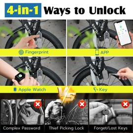 Eseesmart Fingerprint Bike Chain Lock with Keys, Heavy Duty Anti-Theft Bicycle Chain Lock, 3.28 Ft 8mm Thicker Security Bike Locks Waterproof for Bike, Bicycle, Scooter, Motorcycle, Gate, Fence