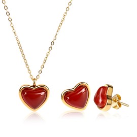 BelleVive 18K Carnelian Crystal Heart Pendant Necklace and Earrings, Gifts for Women Heart Necklace - Crystal Heart Necklace for Women Gifts, Jewellery Gift