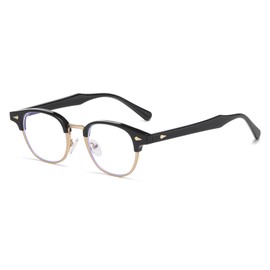 Gleyemor Fashion Blue Light Glasses for Men Women, Semi Rimless Frame Computer Glasses (Black Gold)