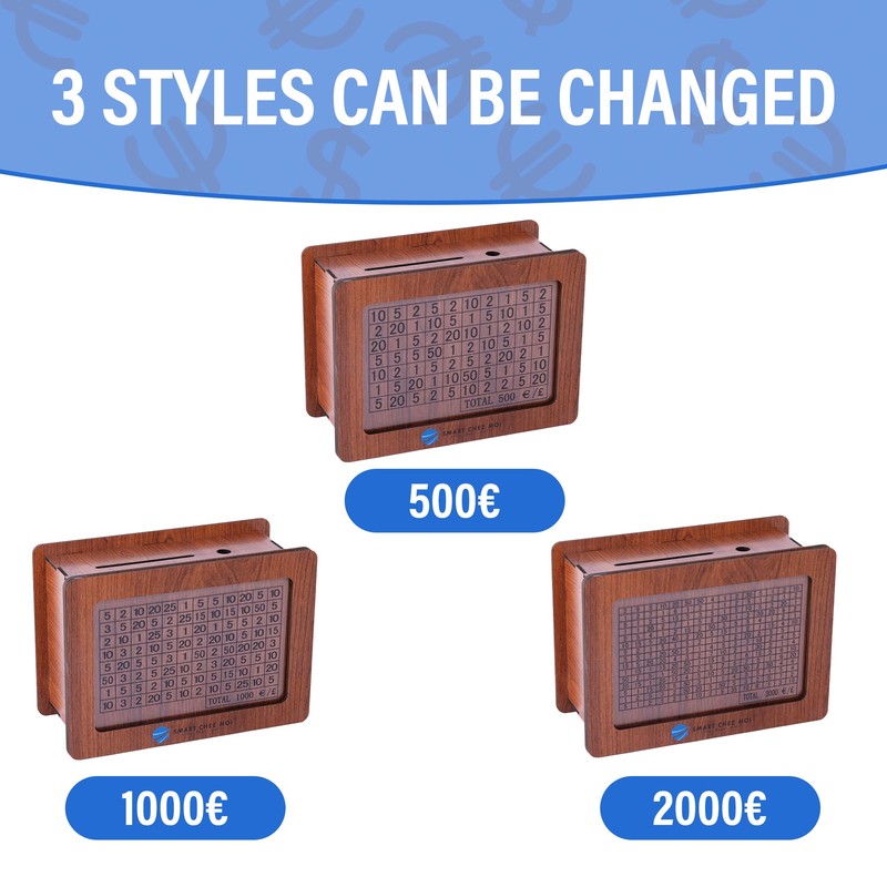 Wooden Money Box, Money Box with Counter, 3 Cards Savings