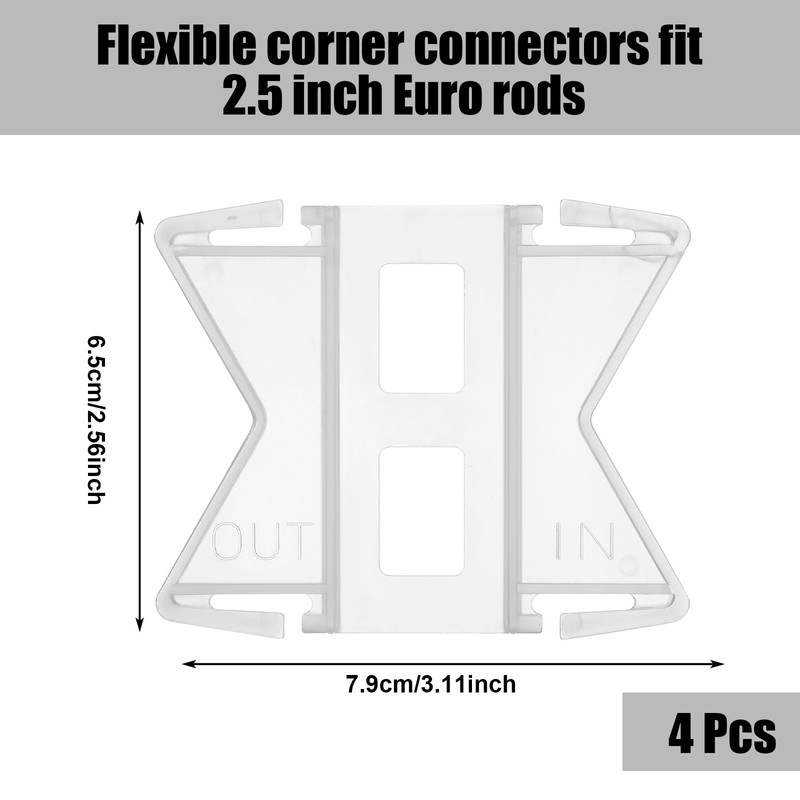 Cinnvoice 4 Pair Flexible Corner Connectors for 2 1/2'' Curtain
