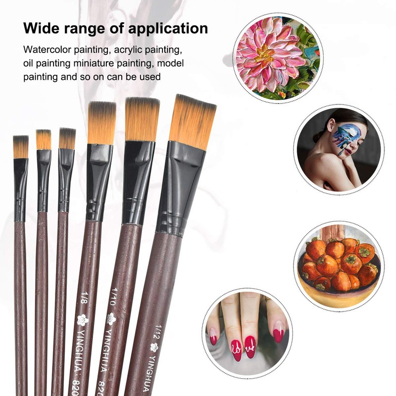 Bezavea 6 Piece Professional Nylon Paint Brush Set for Oil,