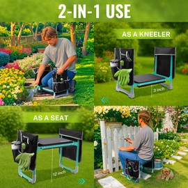 WORKPRO Foldable Garden Kneeler and Seat Stool, 10" Wider Heavy Duty Thick Gardening Bench with 2 Tool Bag Pouchs, NBR & EVA Foam Pad, Outdoor Portable Kneeler for Gardening