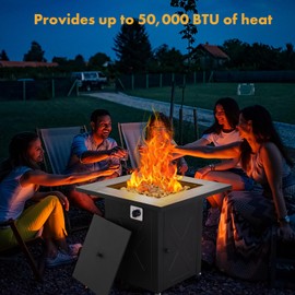 Propane Fire Pit Table, 28 Inch Square Outdoor Gas Fire Pits Clearance 50,000 BTU with Steel Tabletop, Removable Lid, Lava Rocks for Outside Patio, Garden, Deck, Yard…