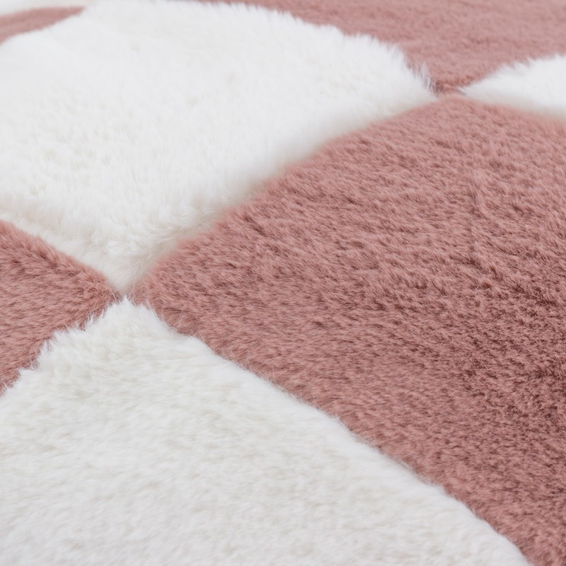 Heya Home Cozee Pink Check Faux Fur Cushion Cover