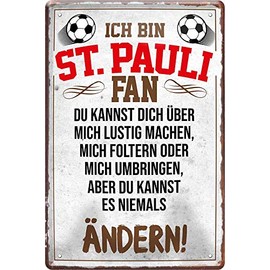 Tin Sign with German Text "Ich bin St. Pauli Fan" [German Language] Metal Sign for Football Enthusiastic Gift Idea 20 x 30 cm