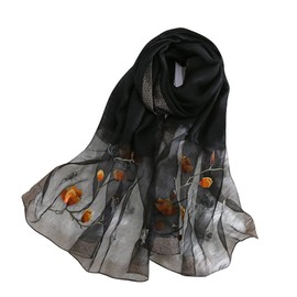 WEIGEER Silk Scarf Women Seidenschals Damen Shawl Satin Natural Pure Hijab Thin Masks Silk Cloth Luxury Binder Senior Handmade Seidentuch Damen Muslin Lotus Beach Scarf Black 180 * 70CM