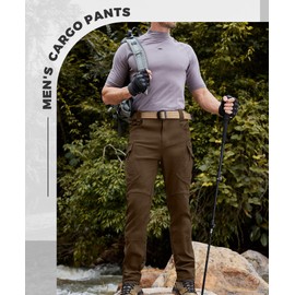 Susclude Men's Tactical Pants Stretch, 9 Pockets Rip Stop Lightweight Cargo Work Military Trousers Outdoor Hiking Pants Brown 34Wx34L