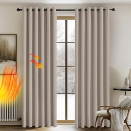 KGORGE Opaque Eyelet Curtains for Large Windows, Set of 2, 220 x 200 cm (H x W), Living Room, Modern Blackout Curtains, Heat-Insulating, Sand Colours