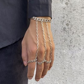 Bethynas Gothic Finger Ring Chain Bracelet Punk Slave Bracelet Kurapika Hand Harness Bracelet Hip Hop Rock Cosplay Party Accessories for women Men