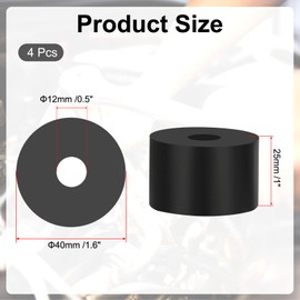 PATIKIL Multi Purpose Rubber Spacer, 4 Pcs 12mm ID x 40 OD x 25mm T Neoprene Round Anti-Vibration Isolation Pads Isolator Rubber Bushings Spacer Washer for HVAC Bolts Car Accessories