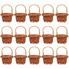 Abaodam 15pcs Mini Woven Baskets with Handles Miniature Baskets Mini Wicker Baskets for Easter Party Wedding Picnic Basket Tiny Baskets for Crafts Picnic