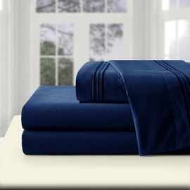 Manyshofu Extra Deep Pocket Queen Sheet Sets - Hotel Luxury 1800 Thread Count Sheets & Pillowcases - Microfiber Bedding Set up to 24" Mattress - Navy Blue Bed Sheets 18-24 Inch Deep Pockets - 4 Piece
