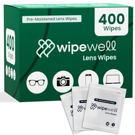 WipeWell 400 Lens Cleaning Wipes – Streak-Free, Quick-Dry, Anti-Fog Formula for Glasses, Camera Lenses, Screens – Individually Wrapped for Travel – Safe on All Lens Types