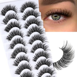 Veleasha Cat Eye Lashes Fluffy False Eyelashes with Clear Band Volume Eyelashes Looks Like Lash Extensions CC Curl Soft Fake Lashes Strips Lashes 10 Pairs Pack (Dreamy Fluff)