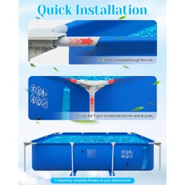 HikerSKY Above Ground Swimming Pool, 8.5' x 5.2' x 24.8" Rectangular Frame Pool with Graduated Line,Outdoor Family Pool for Backyard Summer Fun, Blue