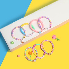 Yiruhe Yiruhe 7pcs Easter Heishi Bracelets Polymer Clay Elastic Bracelets Man Woman Party Easter Bunny Egg Bracelets (Easter Happy Bracelet)