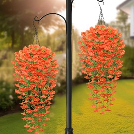 TOCHGREEN Artificial Fall Hanging Flowers Plants for Outdoor Fall Decor,2PCS Faux Silk Long Trailing Vines UV Resistant Fake Mums Morning Glory Flowers for Front Door Patio Outside Autumn Decor