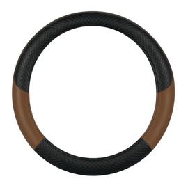 Car Steering Wheel Cover, Anti-Slip, Safety, Soft, Breathable – Diamond Lattice PU Leather, Wear-Resistant & Durable, Universal Fit 14.5-15 Inch with Rubber Inner Ring – Sport Black, Brown Edition