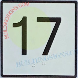 BuildingSigns.com Elevator Floor Number 17 Sign- Elevator JAMB Plate Floor 17 Sign-REF24-1027