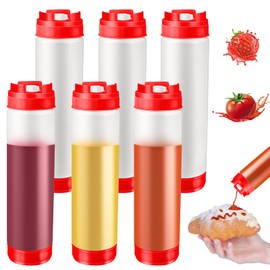 CHIVENIDO 6PCS 16oz Inverted Plastic Squeeze Bottles, Condiment Squeeze Bottles for Sauces, Refillable Tip Large Valve Dispenser Ketchup Sour Cream Squeeze Bottles for Restaurants Catering (Red)