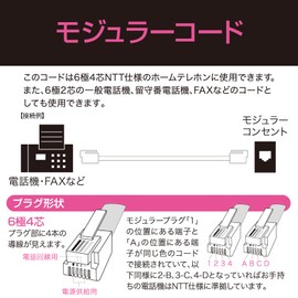Maxar Electric Modular Cord with Plug, 6 Poles, 4 Core/2 Cores, Dual Use, Phone Wire, Replacement, Repair, For Narrow Spaces, Flat Type, White, 3.3 ft (1 m)