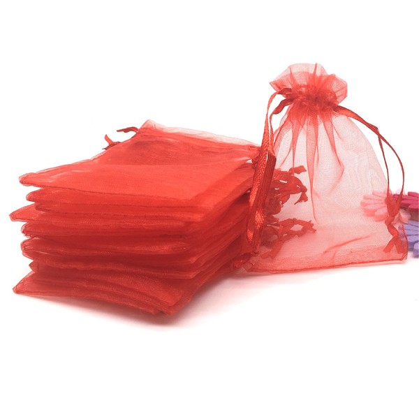 ANSLEY SHOP 50PCS 12x16 Inches Organza Gift Bags with Drawstring Gift Packaging Big Bags (Red)