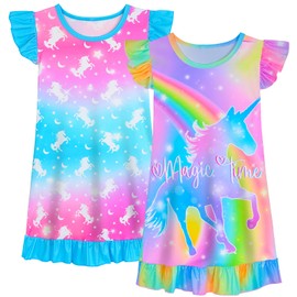 Nidoul 2pcs Girls Nightgowns Unicorn Mermaid Pajamas for Toddler Girls Princess Nightgown Sleepwear for Kids Size 6 Size 7