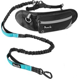 SlowTon Correa Manos Libres para Perro, Correa de Cintura Ajustable Que Absorbe Choques, Reflectante Correa de Perros con Extraíble Riñonera de Cremallera, Doble Asa y Anillo D, para Correr Caminar