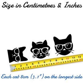 Pack of 4 Cool Cats Cute Stickers 8cm (3.1") - Easy-to-Apply - Waterproof Decal -Gifts for Women - Laptop, Nursery Decor, Car Bumpers, Water Bottles, Mirrors, Windows (Black, Small)