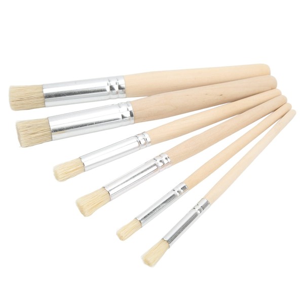 6 Piece Wooden Stencil Brushes Set with Long Bristles, Easy