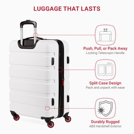 SwissGear 7366 Hardside Expandable Luggage with Spinner Wheels, White, Checked-Medium 23-Inch