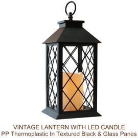 Bright Zeal 2-Pack 13.5" Vintage Candle Lantern with LED Pillar Candle (Black, 6hr Timer) - IP44 Waterproof Battery Powered Decorative Light - Outdoor Patio Hanging Lantern Decorative Tabletop Light