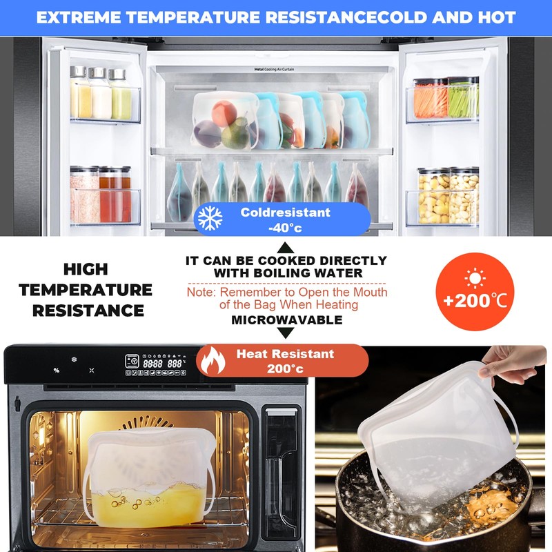 Reusable Silicone Storage Bags, 2 PCS Stand Up Food Grade