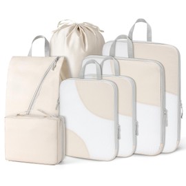 Joyoldelf Packing Cubes for Suitcases - 7 PCS Compression Packing Cubes Travel Luggage Organizers Bag - Waterproof Travel Suitcase Organiser Bags for Clothes Shoes Cosmetics Toiletries Storage Bags