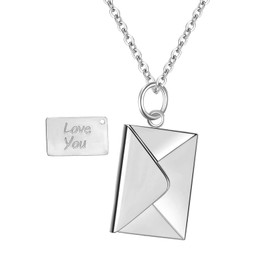 Aroncent Envelope Love Letter Necklace: Stainless Steel Locket Pendant with Love You Message for Women - Romantic Sentimental Jewelry Gift for Her - Silver
