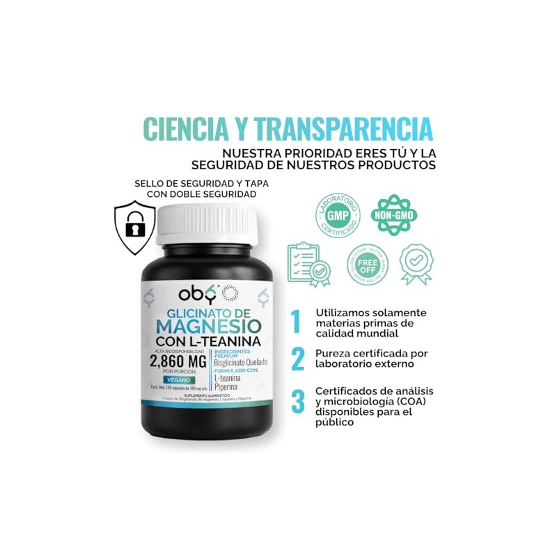 OBY Bisglicinato de Magnesio 2920 mg + L-Teanina 200 mg