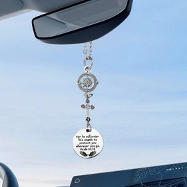 Christian Cross Car Hanging Charm - Bible Verse He Will Order His Angels to Protect You Rear View Mirror Hanger, Religious Gift for Christians