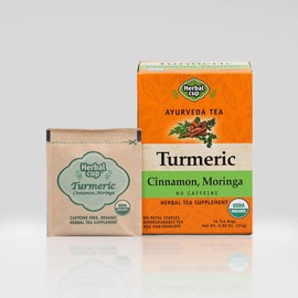 Herbal Cup Ayurveda Turmeric Tea, Organic Cinnamon Moringa, No Caffeine Herbal Supplement (16 Count, Pack of 1)
