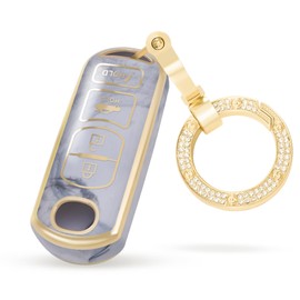 SWEETBOND for Mazda Key Fob Cover with Double Diamond Keychain fit for Mazda 3 6 8 Miata MX-5 CX-3 CX-5 CX-7 CX-9 4 Buttons Smart Key Fob (Mazda a White)